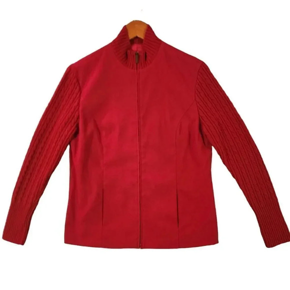 Talbots Sweater Women's Size 8 Red Polyester Long Sleeve Front Zipper Mock Neck - Picture 1 of 16